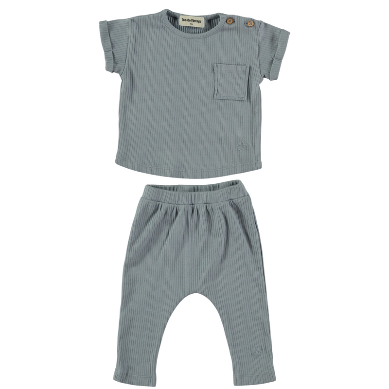 BABY BLUE RIBBED T-SHIRT AND LEGGINGS SET