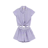 Vichy Girls Blouse and Short Set in Purple Gingham