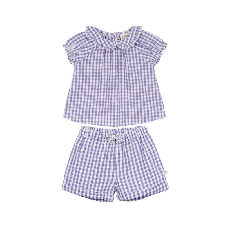 Vichy Baby Blouse and Short Set in Purple Gingham