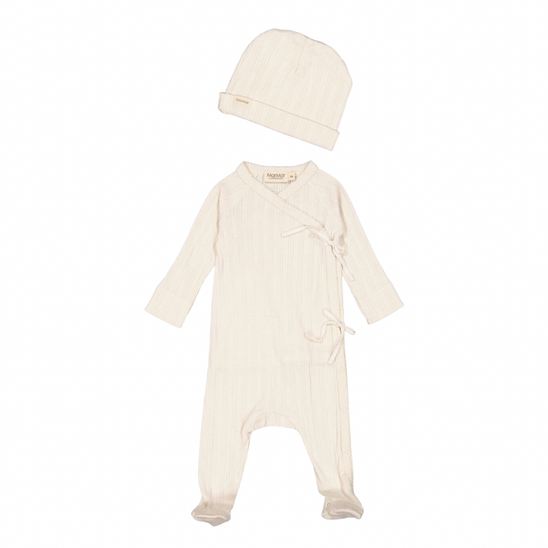 Rubetta Onesie and Hat in Vanilla Pointelle Rib