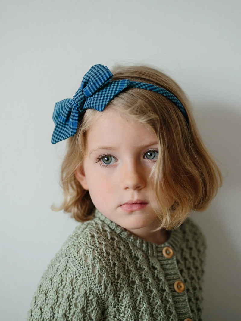 Alice Headband Large Bow Winter Blue Gingham