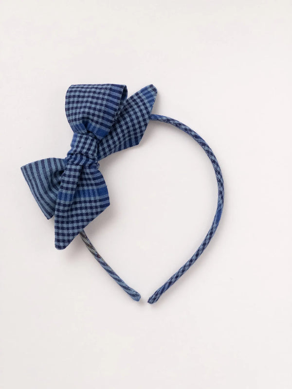 Alice Headband Large Bow Winter Blue Gingham