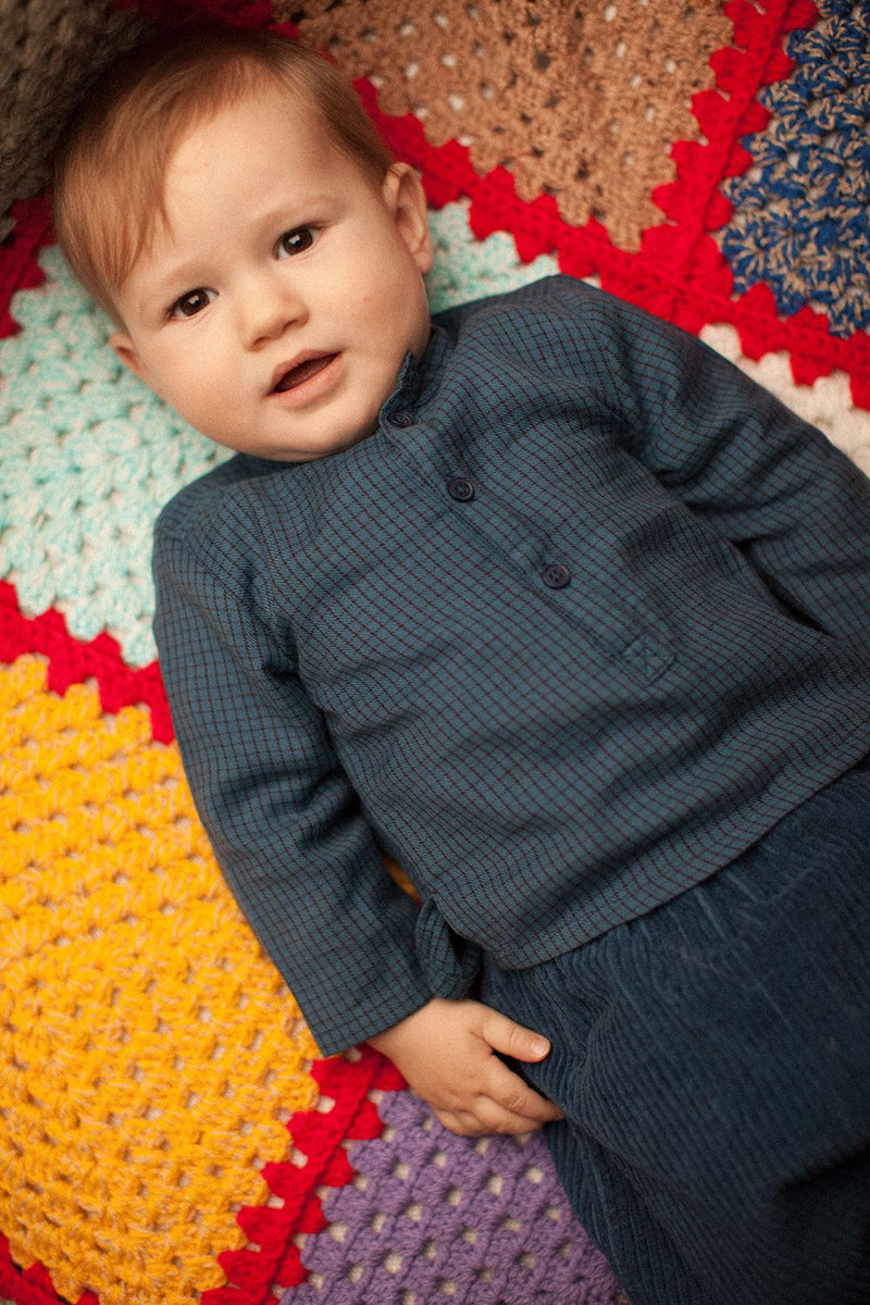 Baby Boy Navy Check Shirt and Bloomer Set