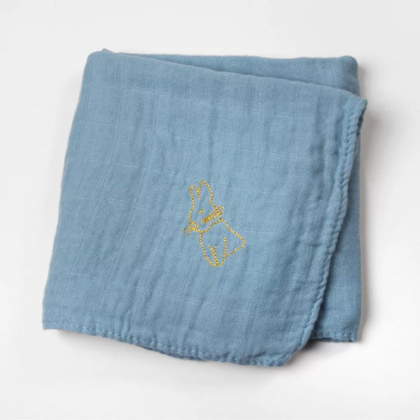 Bunny Embroidered Swaddle Denim