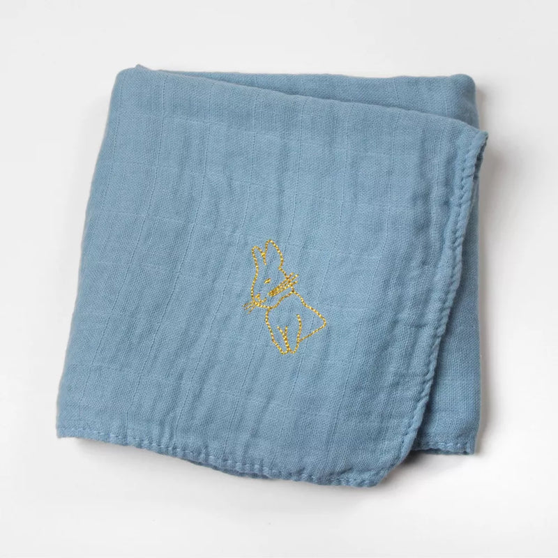 Bunny Embroidered Swaddle Denim