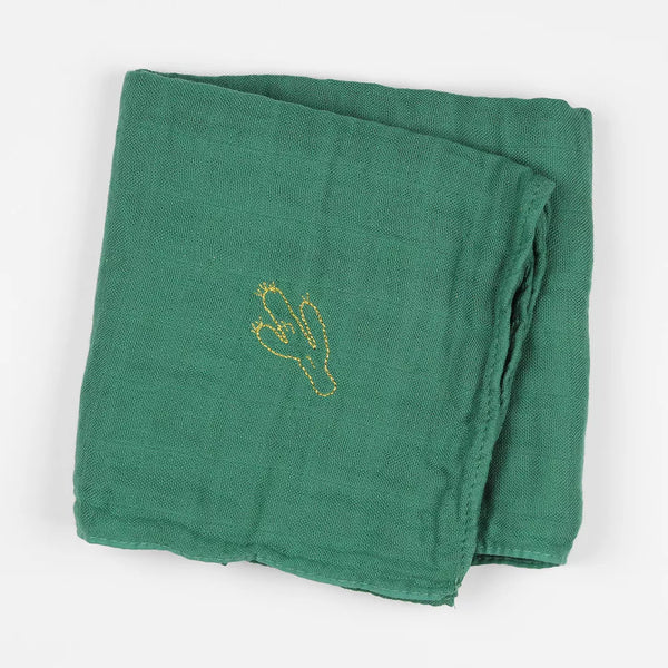 Cactus Embroidered Swaddle Green