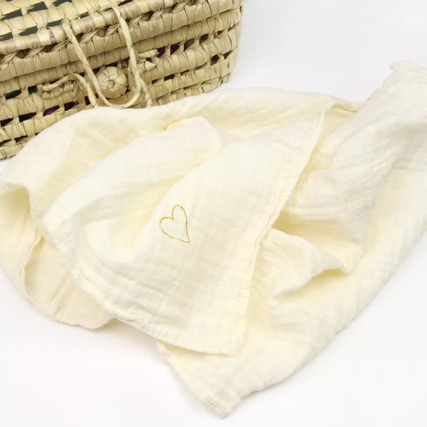 Heart Embroidered Swaddle Nougat