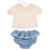 Collared Blouse and Chambray Bloomer Set